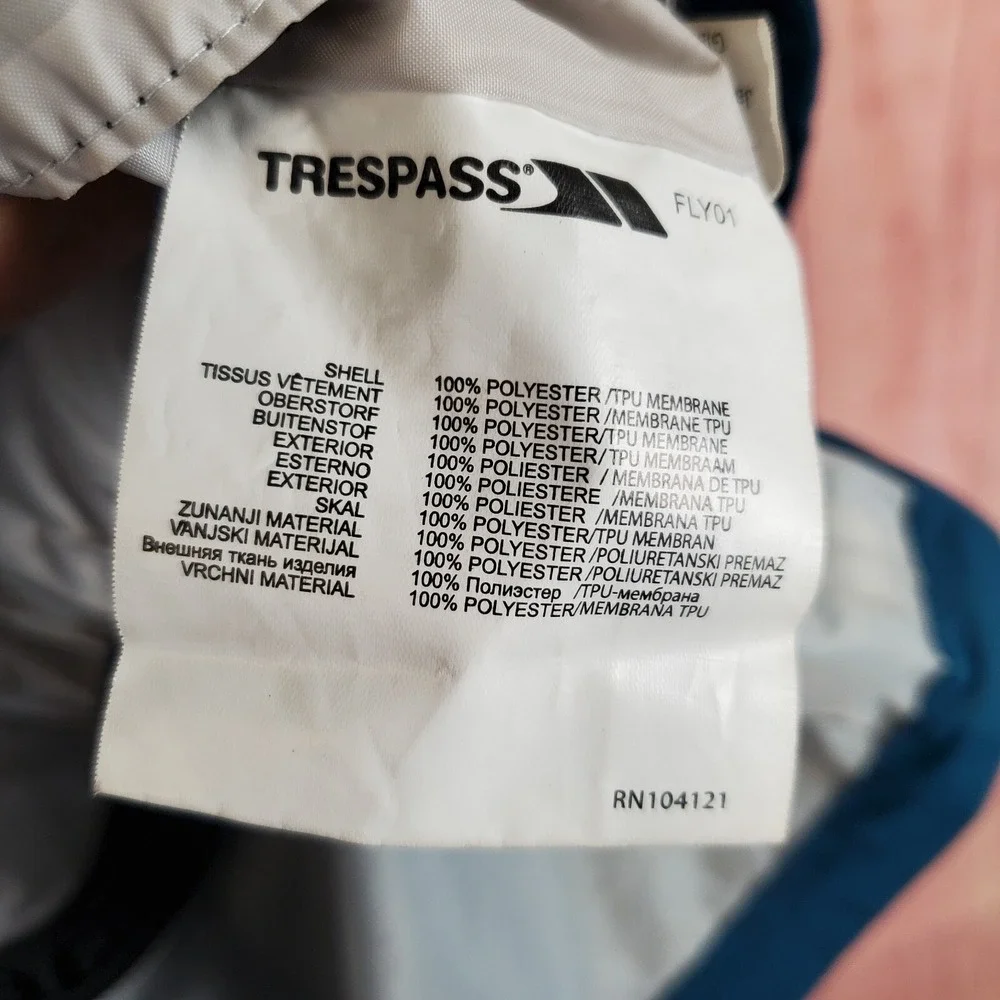 Trespass Radium TP100 Mens Jacket Sz XS Full Zip Waterproof Lightweight